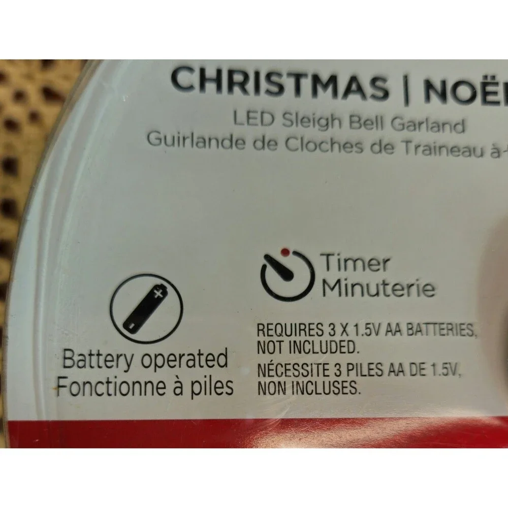NIB Battery Op LED Lighted Crafting Sleigh Bell Garland 9 ft (working order)